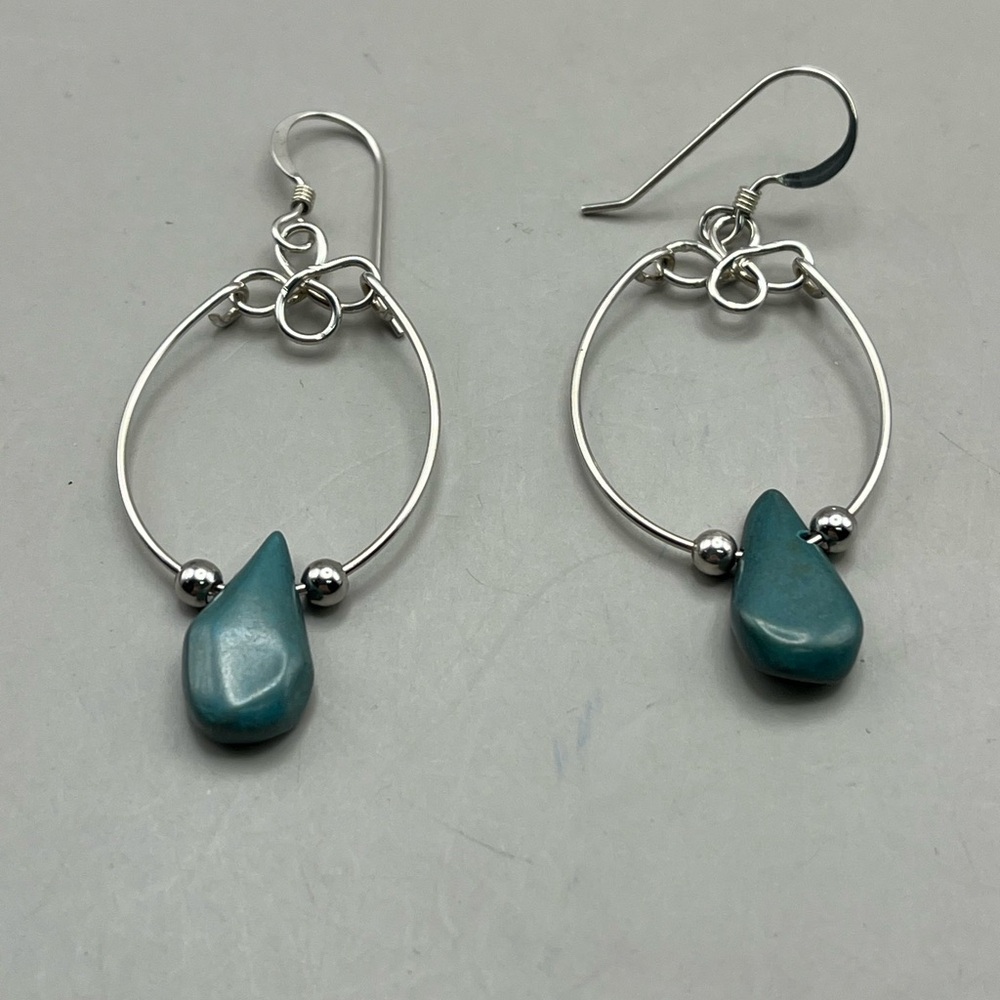 Handcrafted Sterling Silver and Turquoise Teardrop Earrings - unique gift - Picture 3 of 3